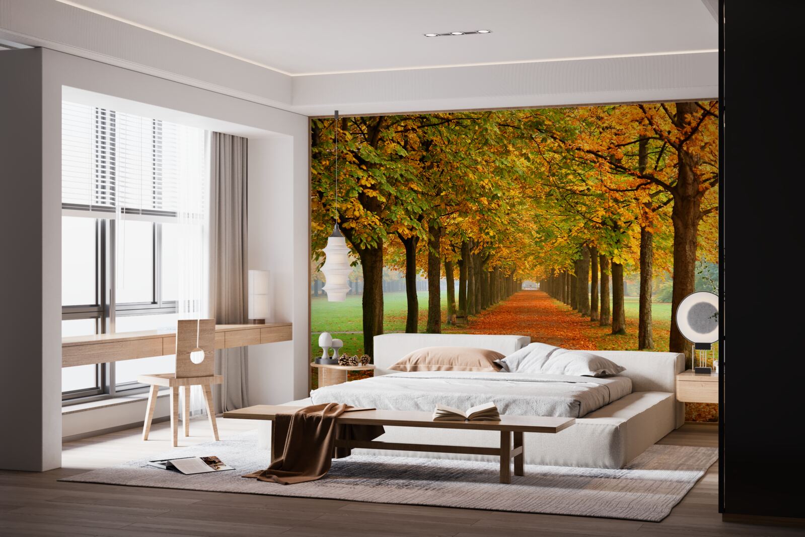 Papier peint chemin d'automne sans fin