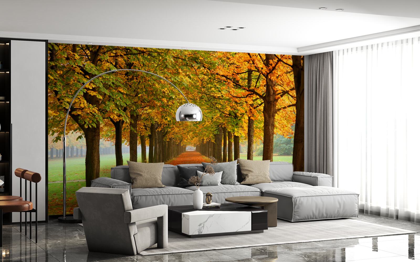 Papier peint chemin d'automne sans fin