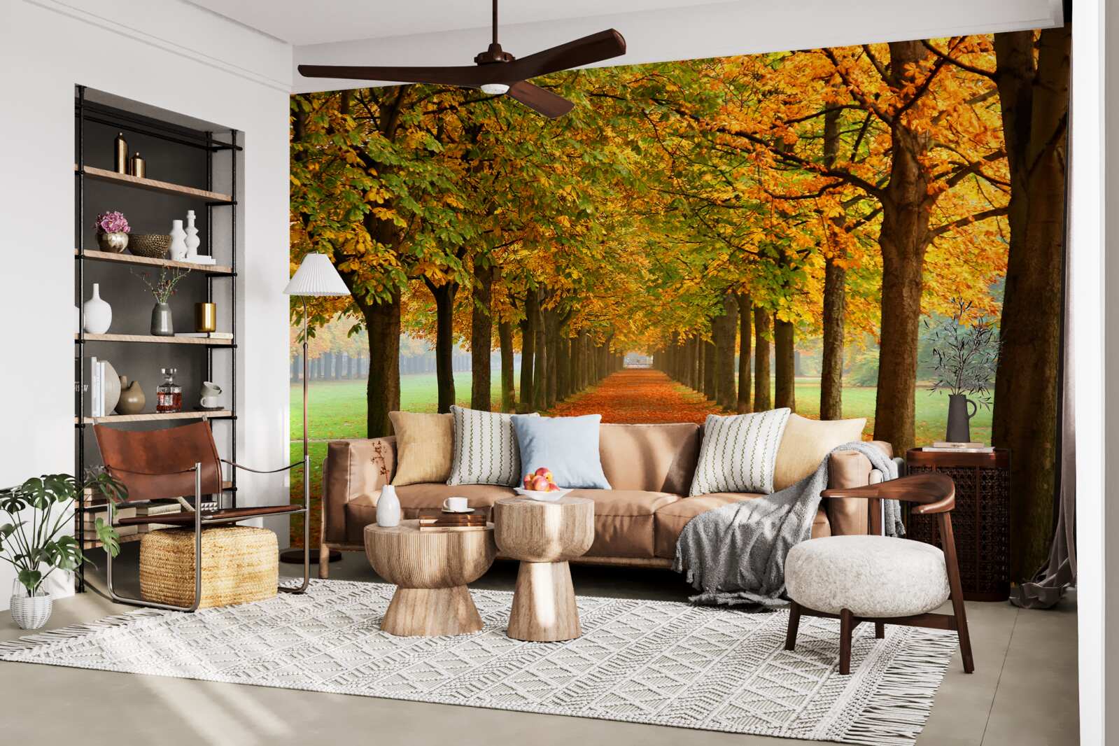 Papier peint chemin d'automne sans fin