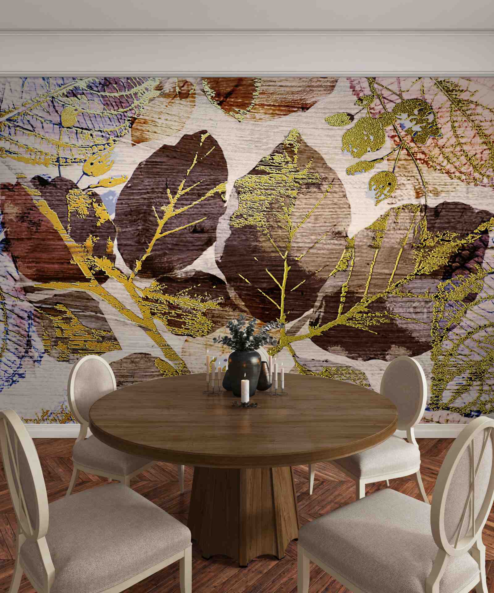 Papier peint feuilles d'automne avec une teinte dorée