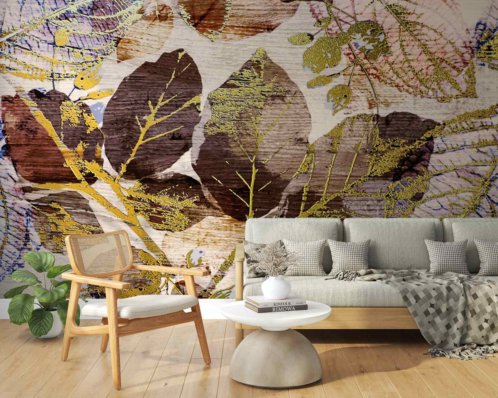 Papier peint feuilles d'automne avec une teinte dorée