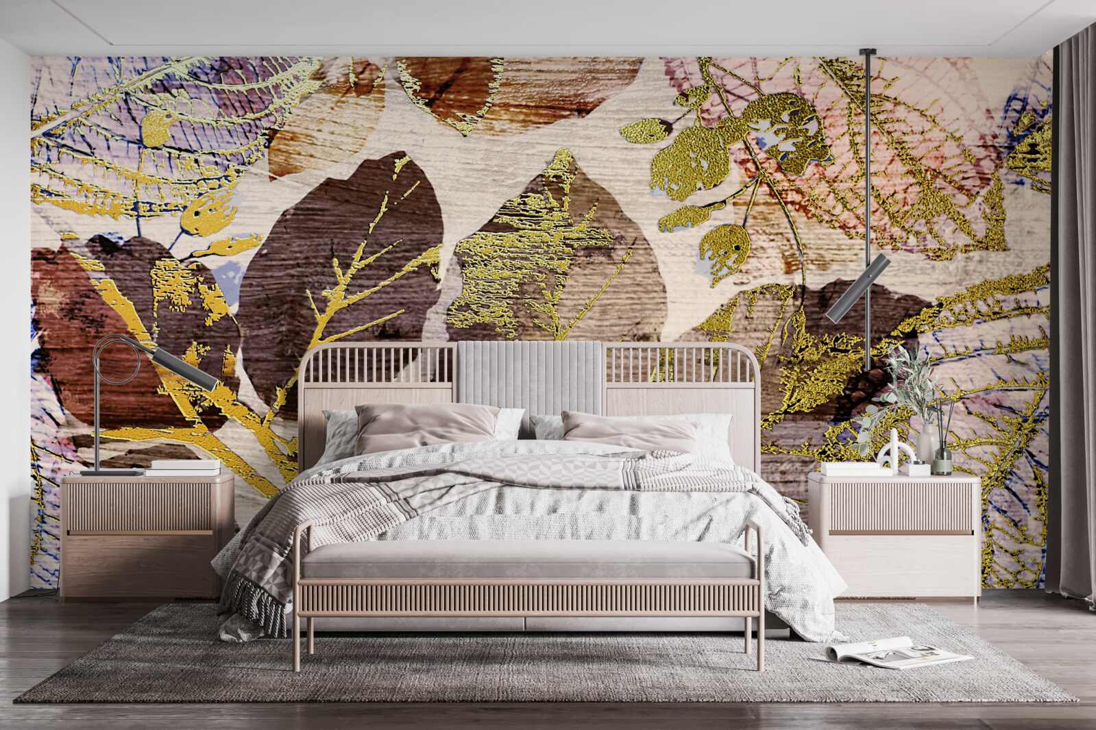 Papier peint feuilles d'automne avec une teinte dorée