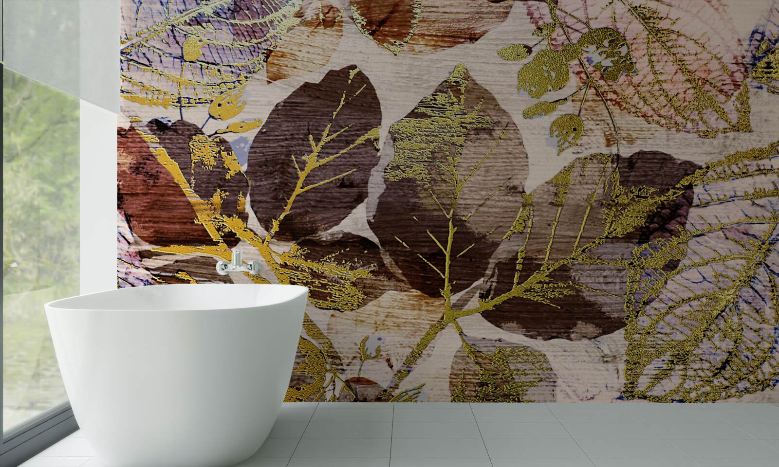 Papier peint feuilles d'automne avec une teinte dorée