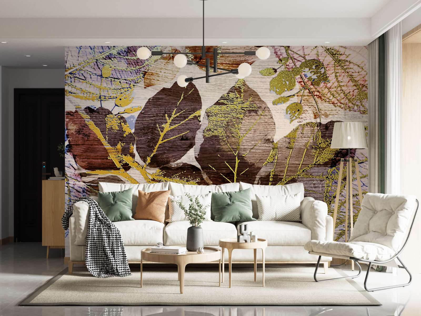 Papier peint feuilles d'automne avec une teinte dorée