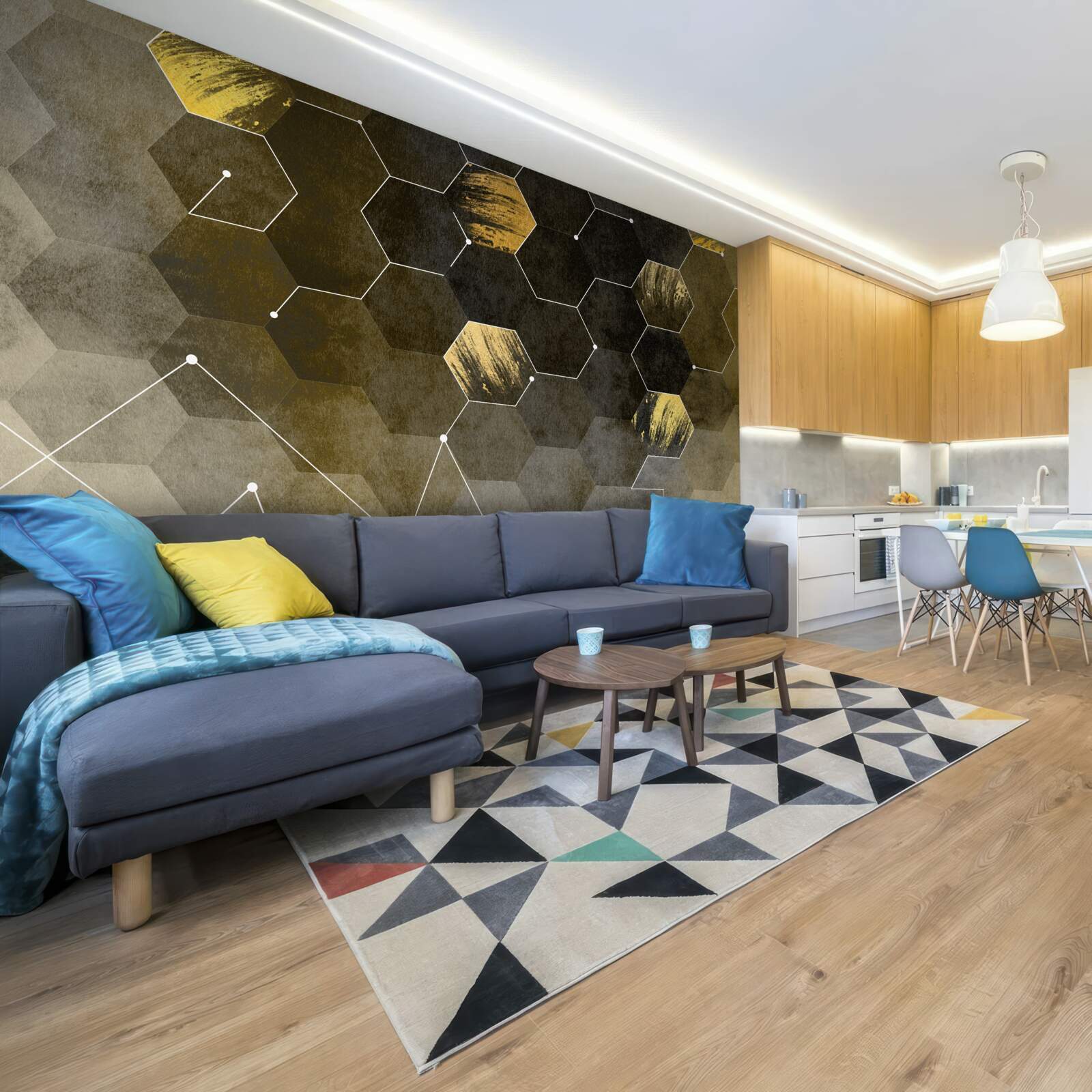 Papier peint oiseaux dorés dans le ciel nocturne