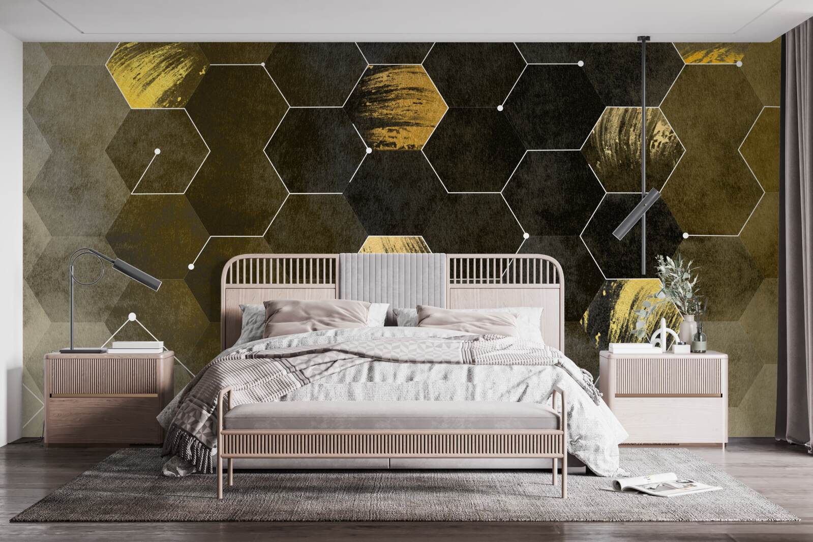 Papier peint oiseaux dorés dans le ciel nocturne