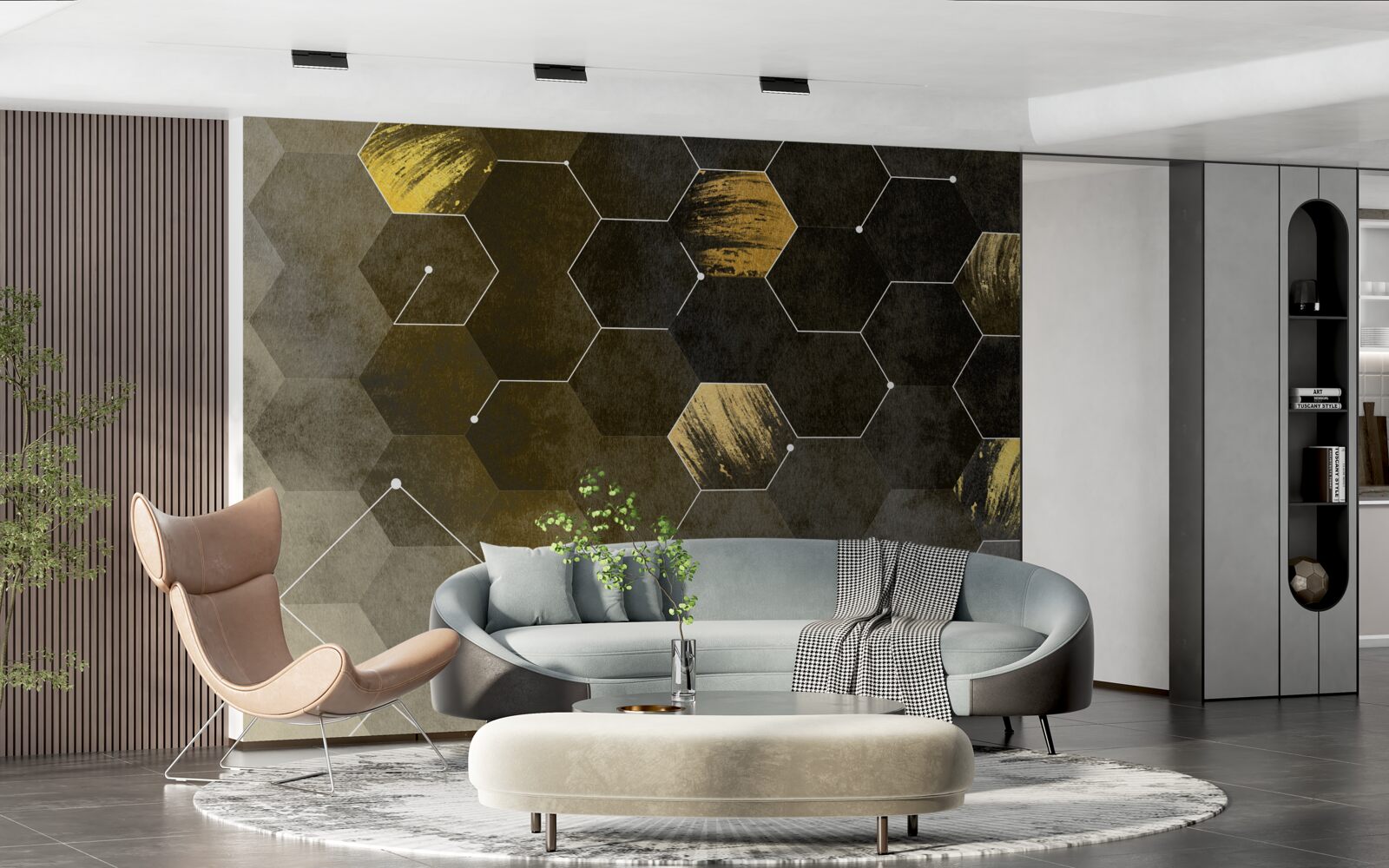 Papier peint oiseaux dorés dans le ciel nocturne