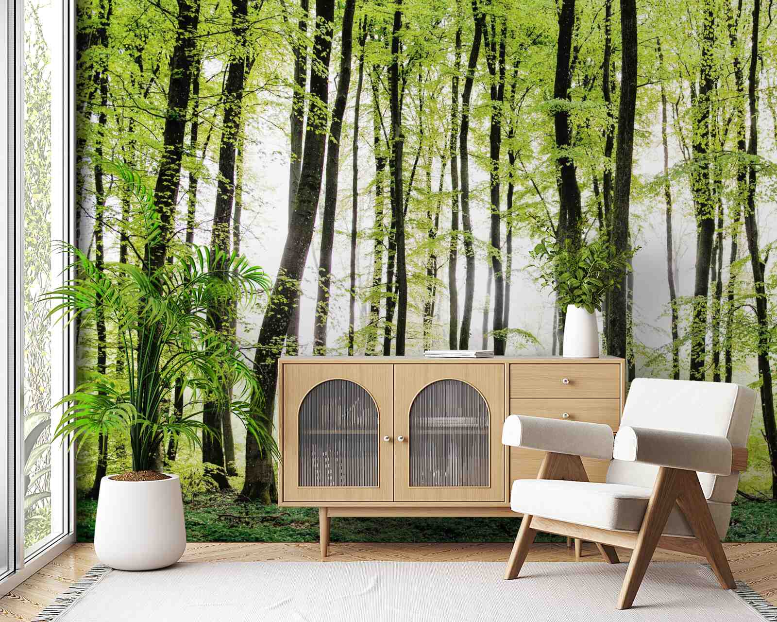 Papier peint les arbres du matin s'élèvent comme des colonnes élancées