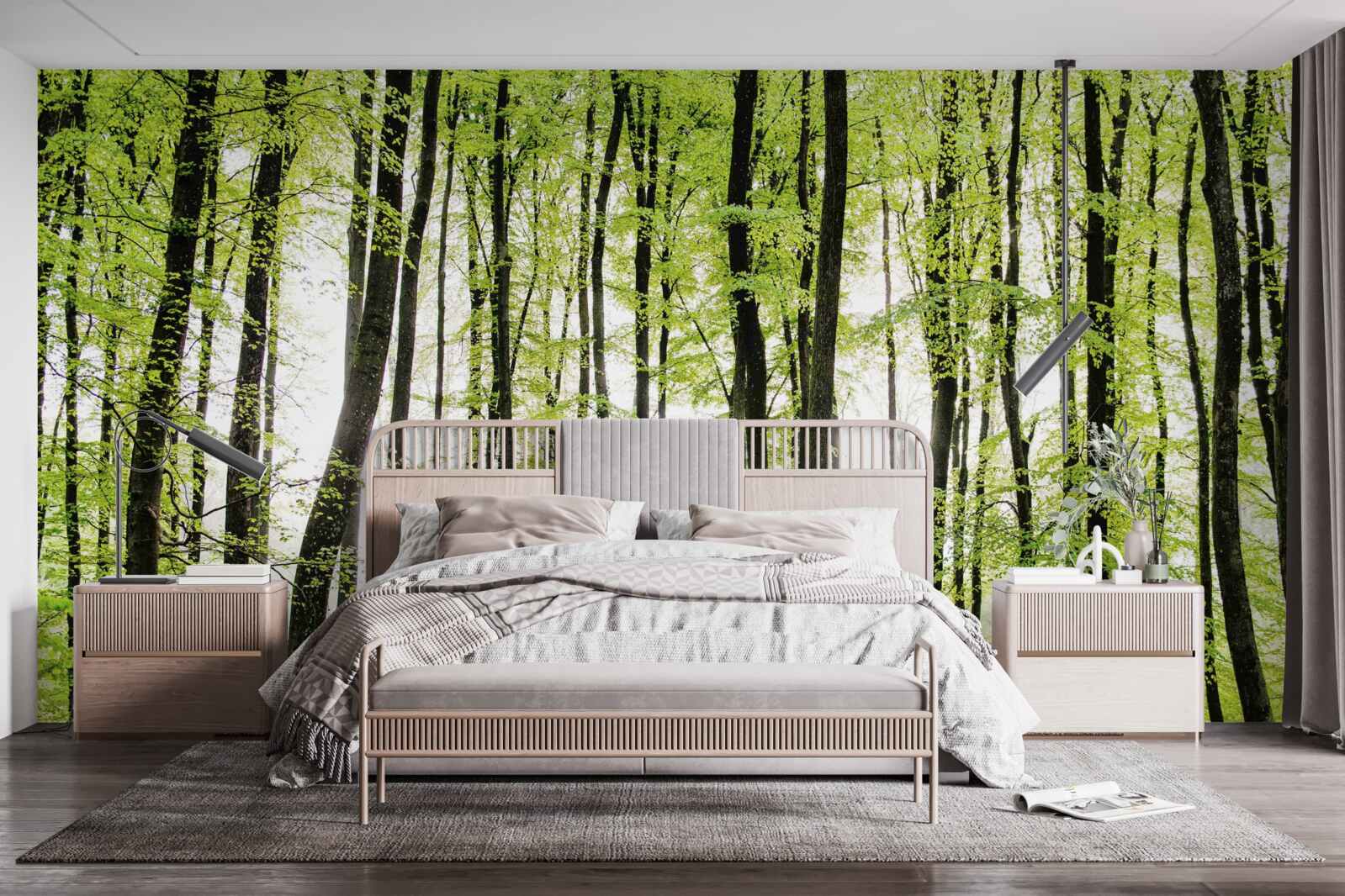 Papier peint les arbres du matin s'élèvent comme des colonnes élancées