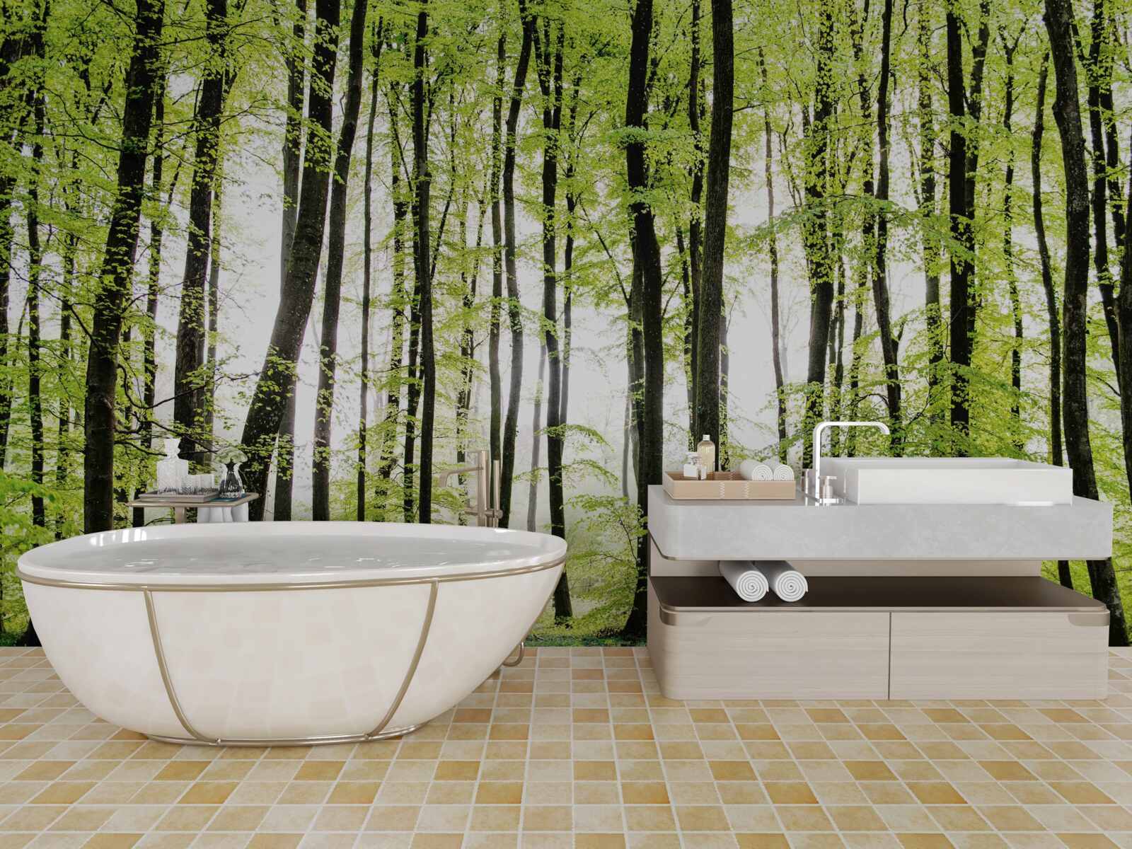 Papier peint les arbres du matin s'élèvent comme des colonnes élancées