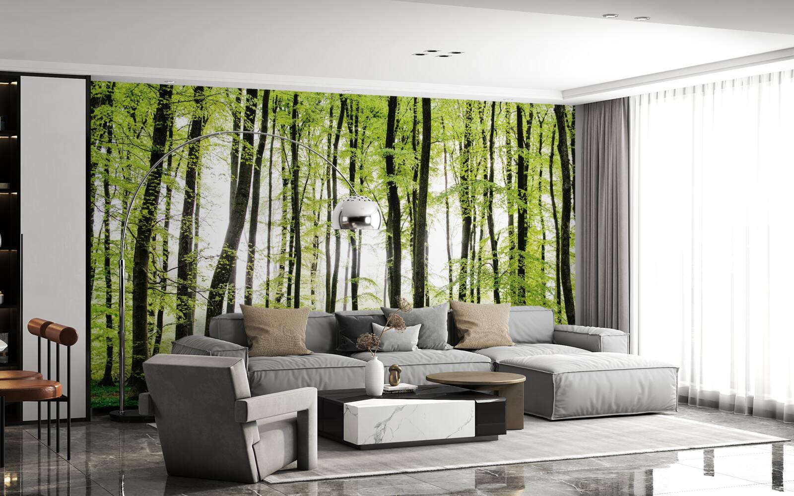 Papier peint les arbres du matin s'élèvent comme des colonnes élancées