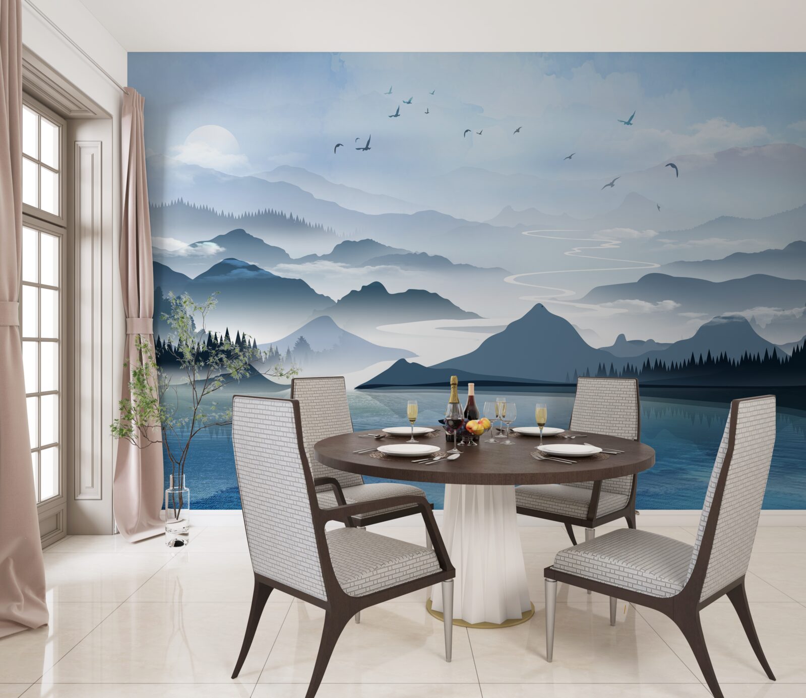 Papier peint pêcher seul à l'aube sur un lac