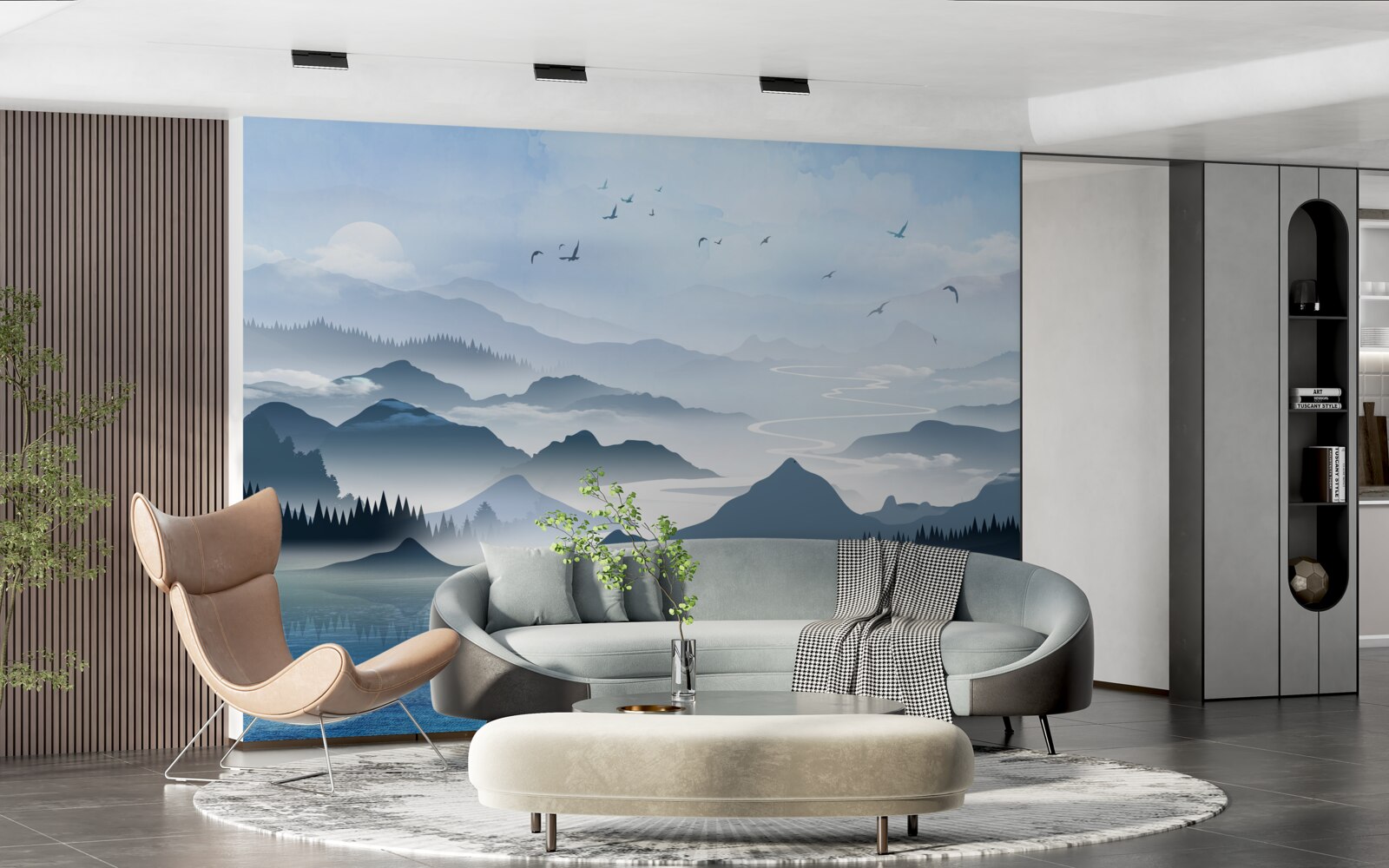 Papier peint pêcher seul à l'aube sur un lac