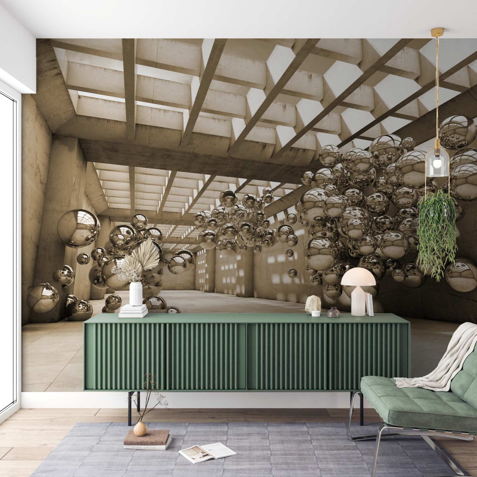 Papier peint chambre avec boules brunes