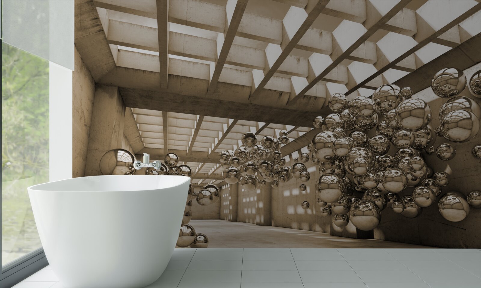 Papier peint chambre avec boules brunes