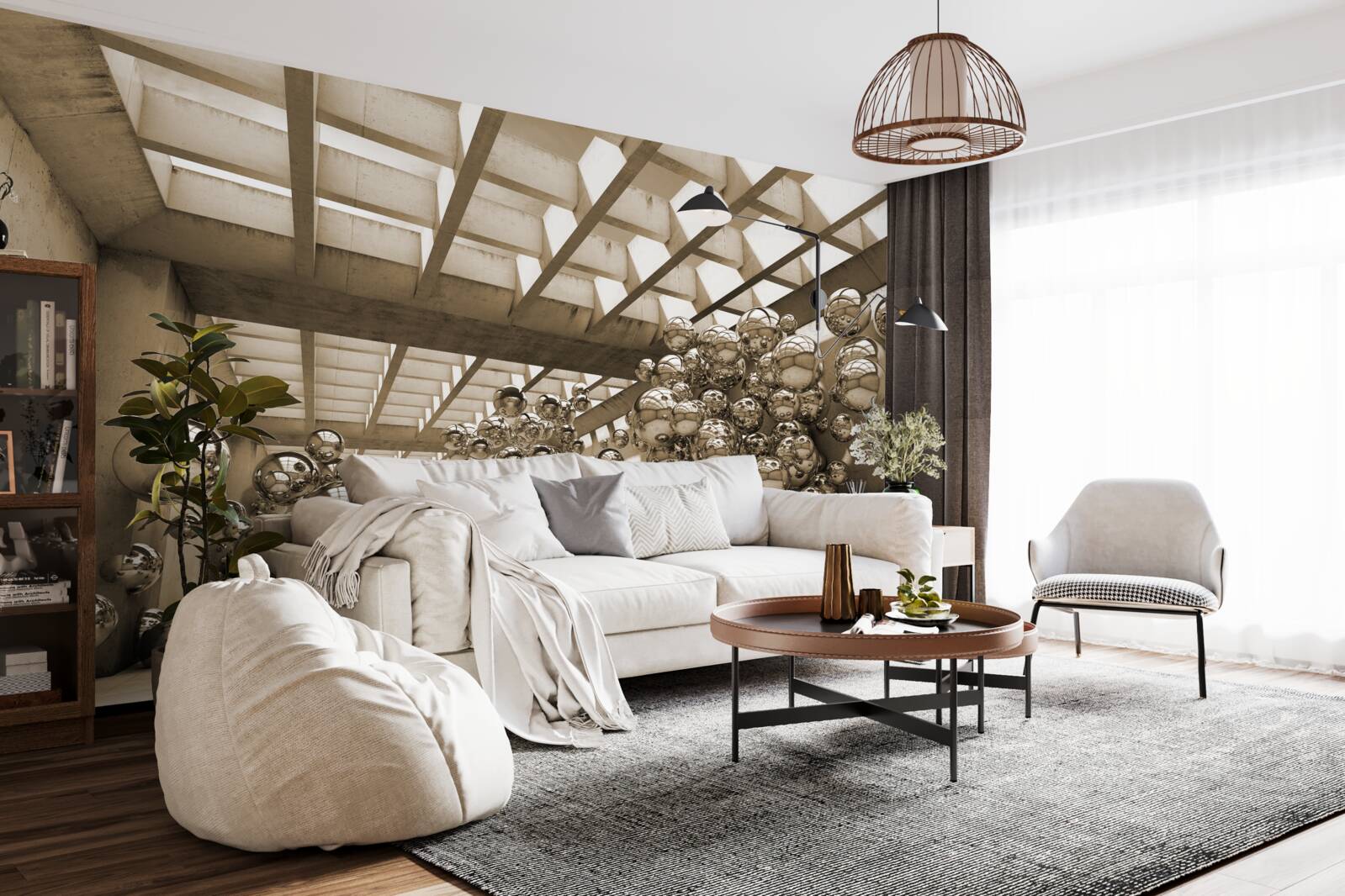 Papier peint chambre avec boules brunes