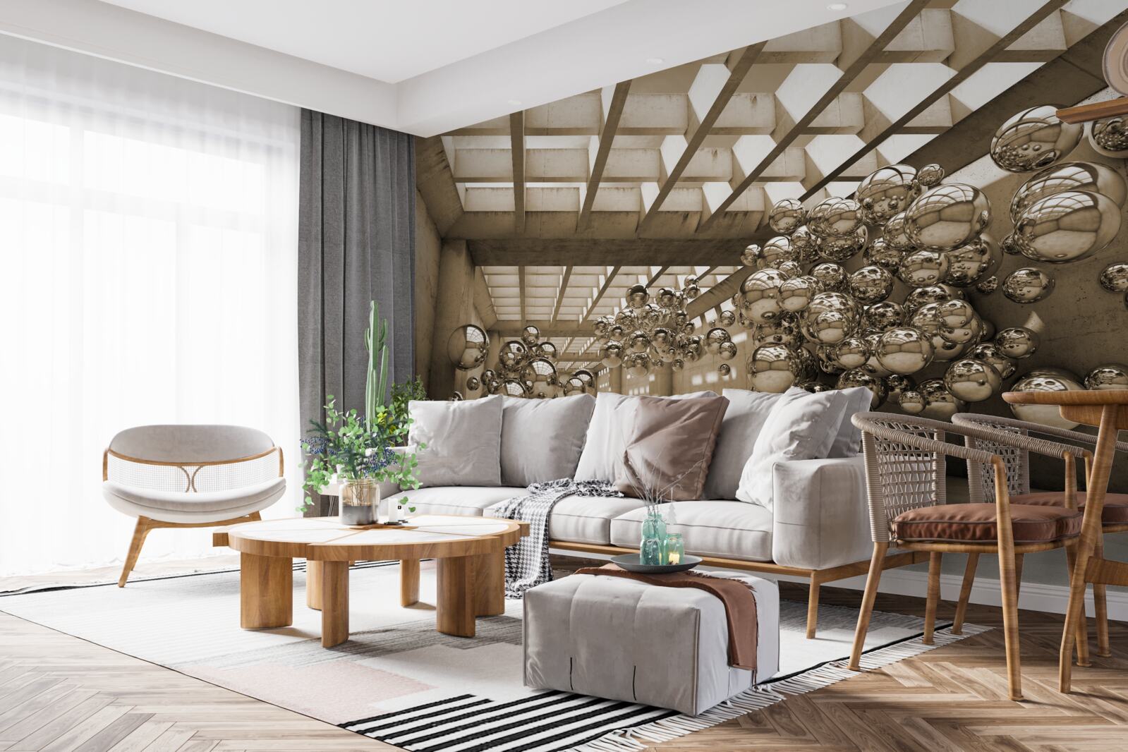 Papier peint chambre avec boules brunes