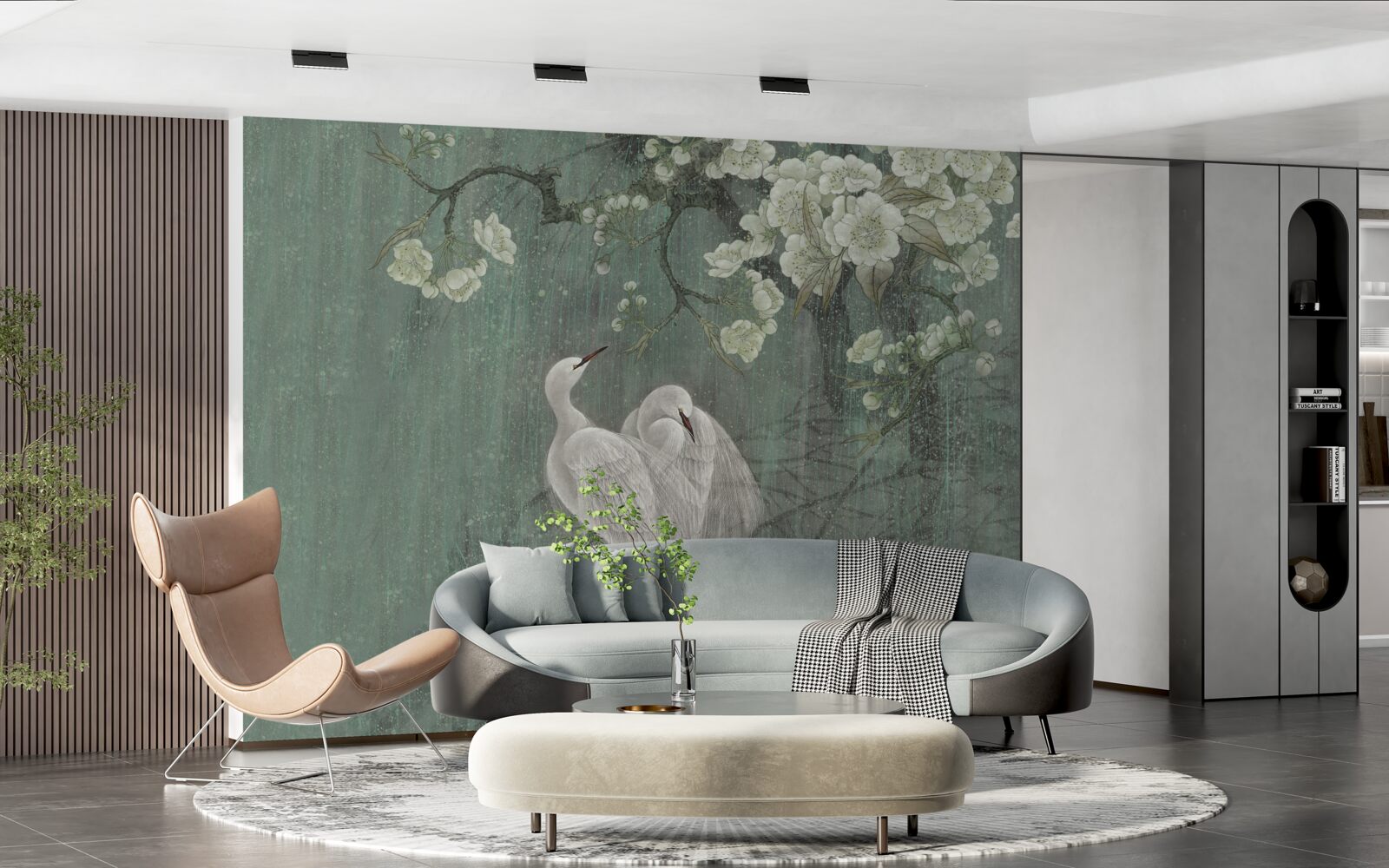 Papier peint les cygnes nagent en pleine floraison sous l'arbre