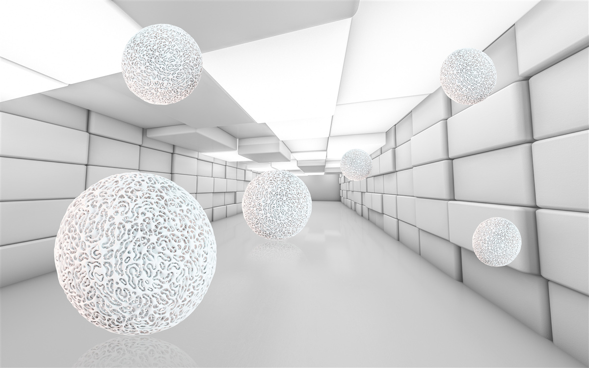 Papier peint des tunnels rectangulaires sont remplis de boules transparentes