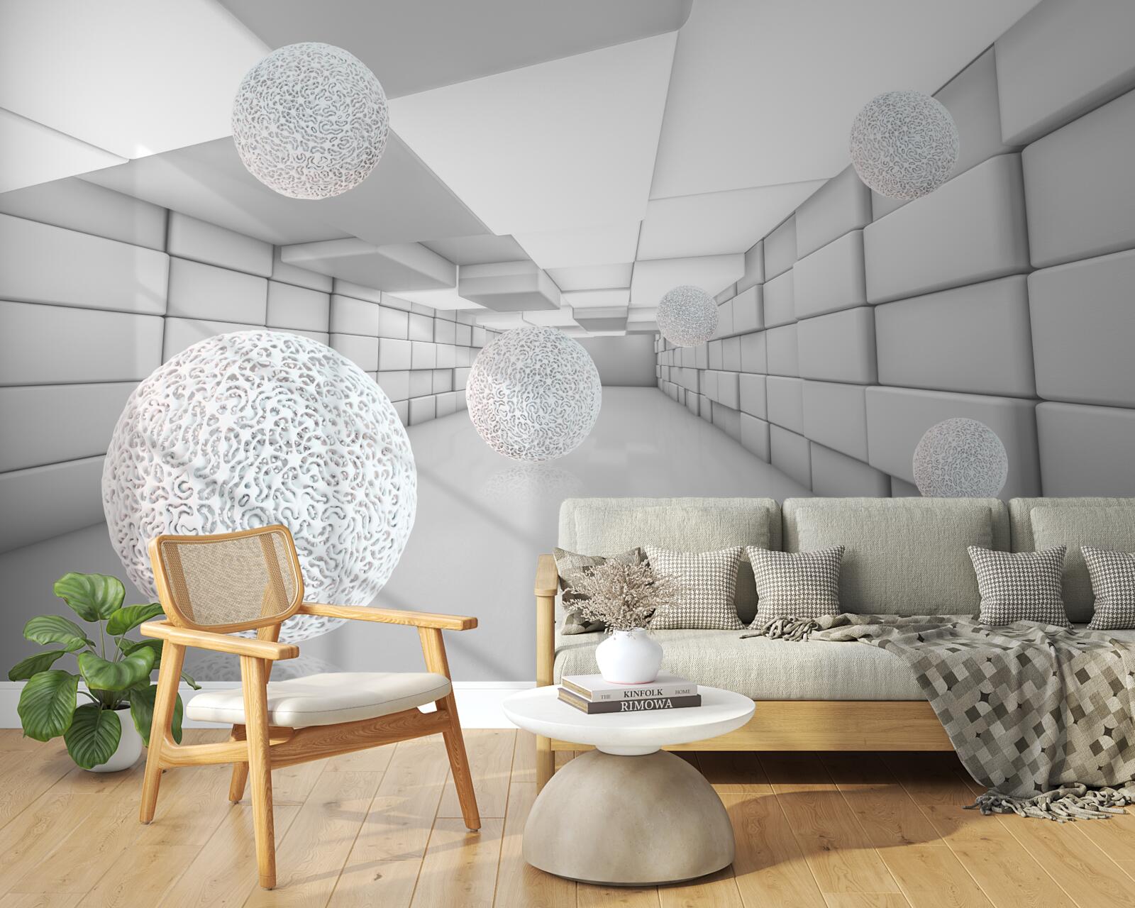 Papier peint des tunnels rectangulaires sont remplis de boules transparentes