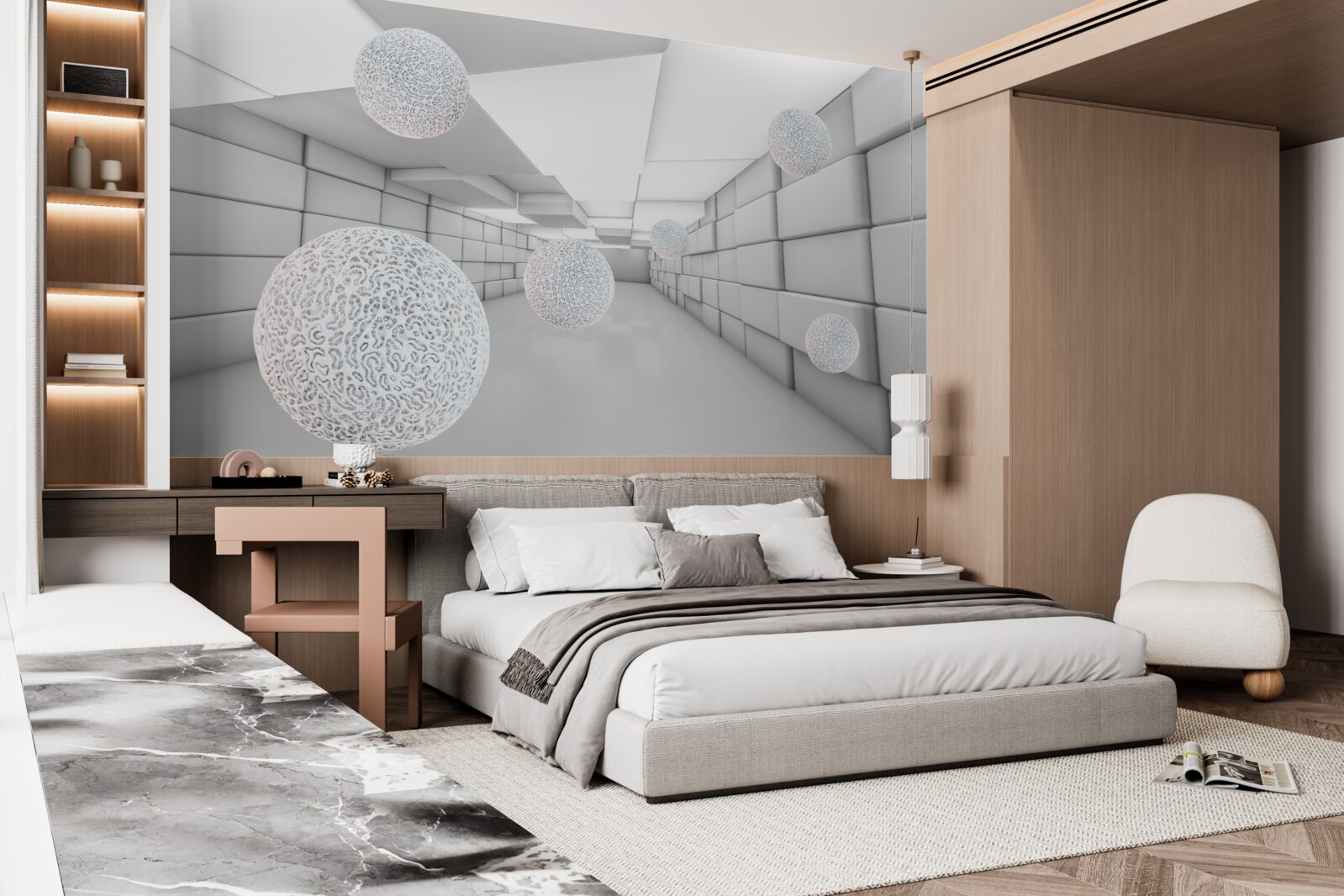 Papier peint des tunnels rectangulaires sont remplis de boules transparentes