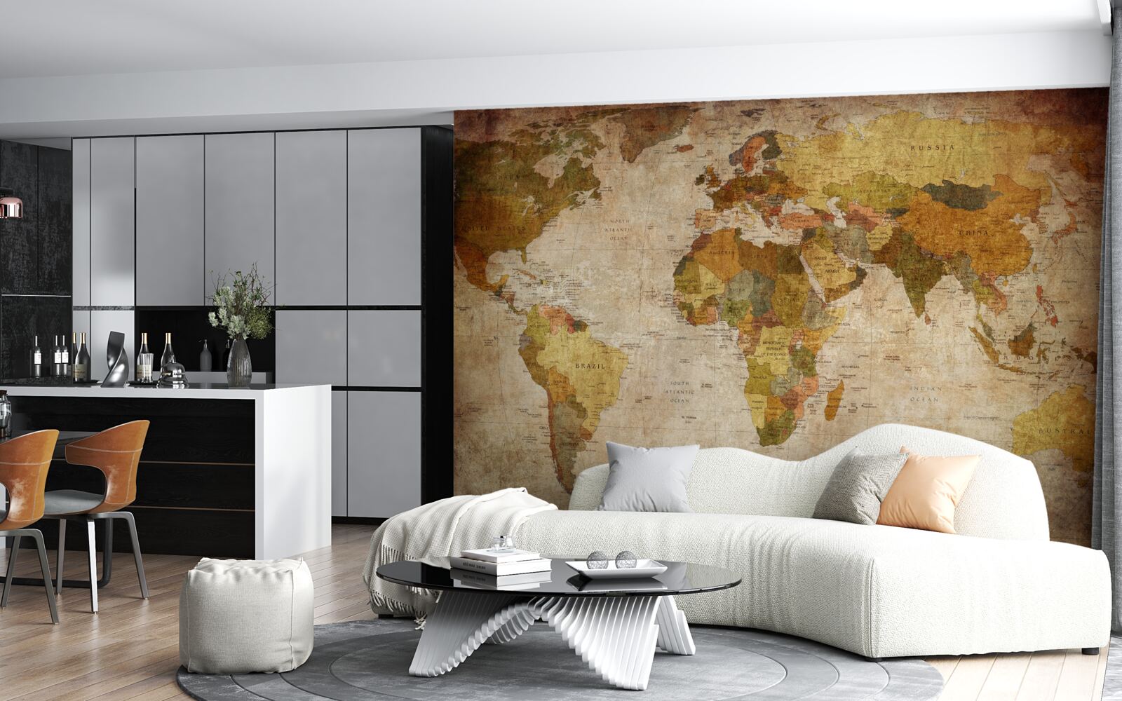 Papier peint carte du monde en nuances de brun