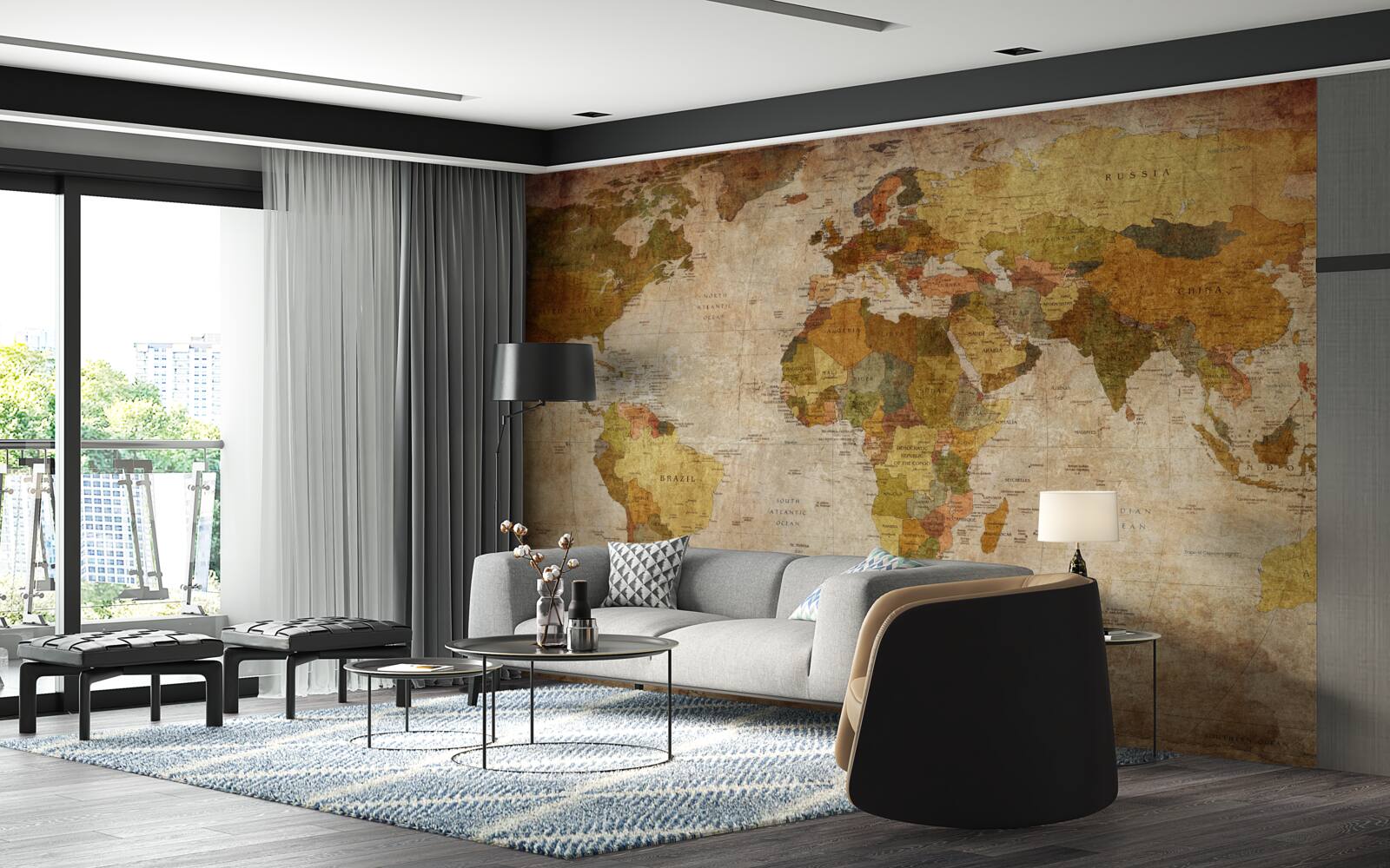 Papier peint carte du monde en nuances de brun