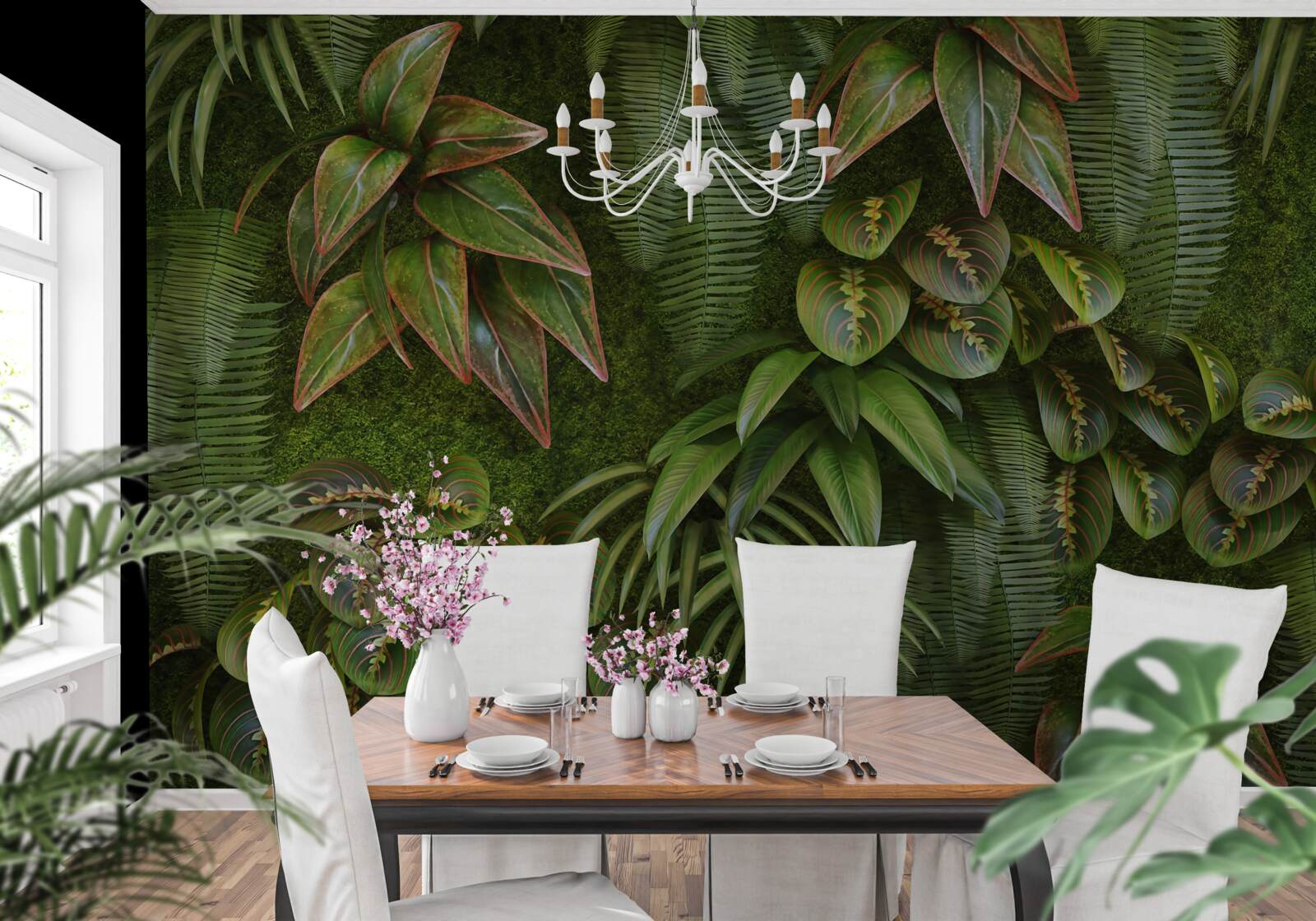 Papier peint les feuilles des bananes et des fougères sont vert foncé