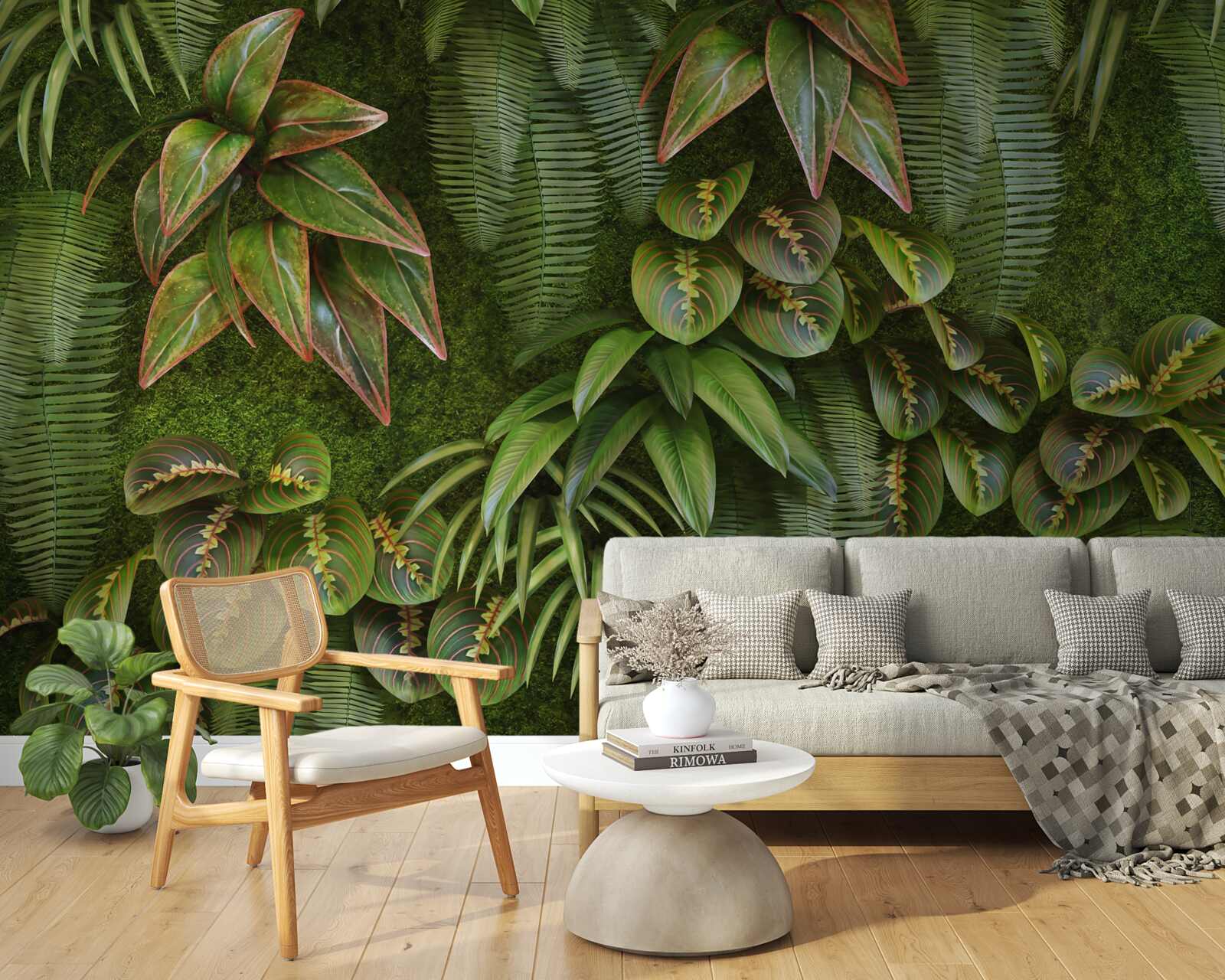 Papier peint les feuilles des bananes et des fougères sont vert foncé