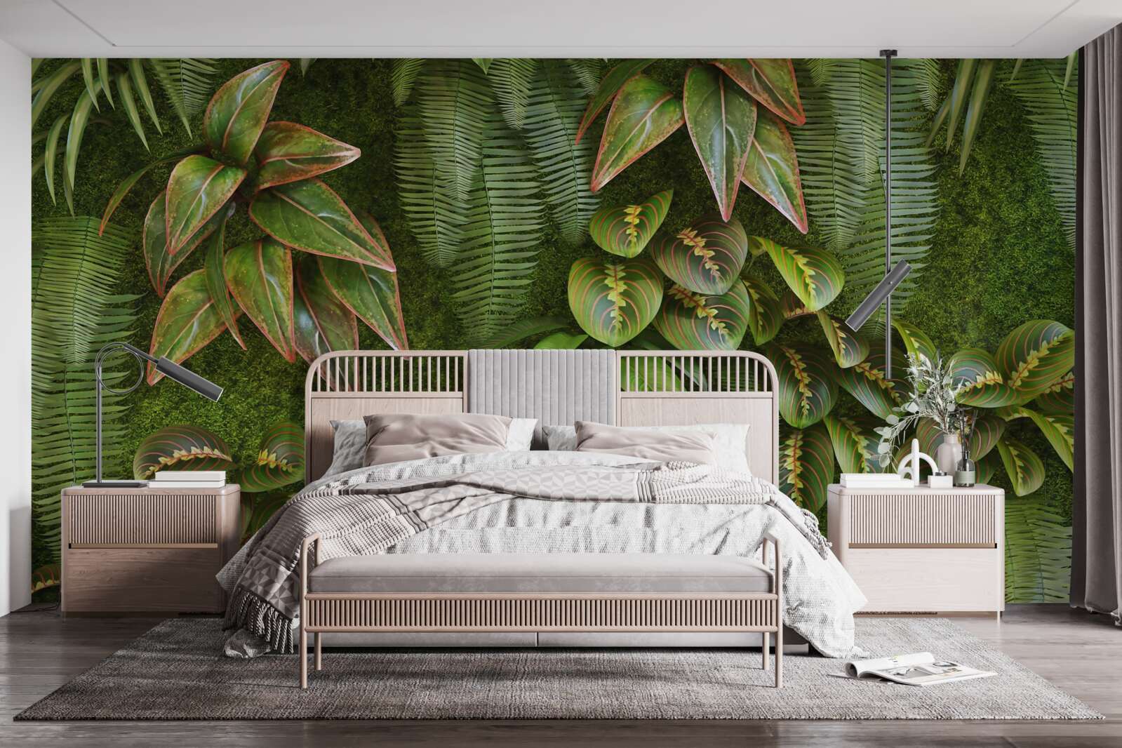 Papier peint les feuilles des bananes et des fougères sont vert foncé