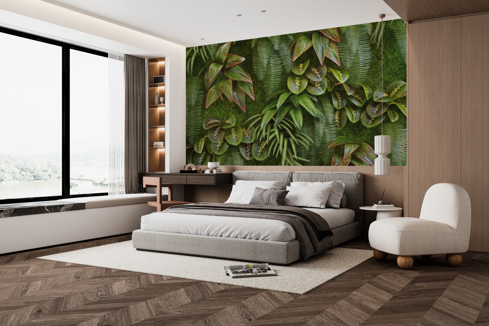 Papier peint les feuilles des bananes et des fougères sont vert foncé