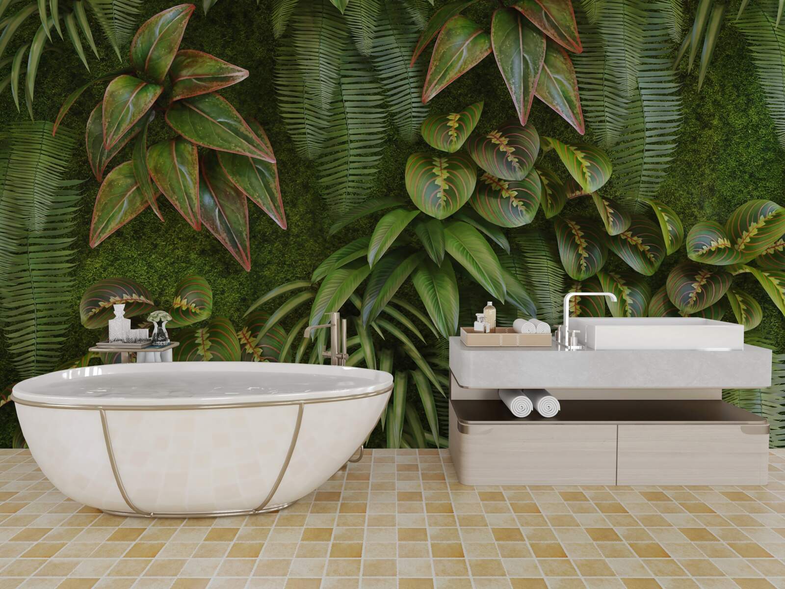 Papier peint les feuilles des bananes et des fougères sont vert foncé