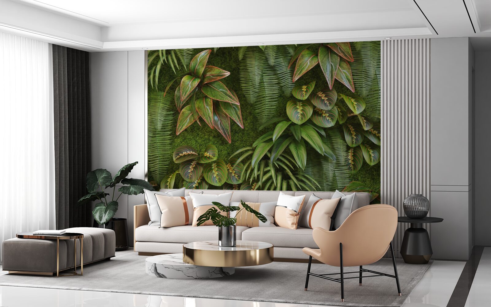 Papier peint les feuilles des bananes et des fougères sont vert foncé