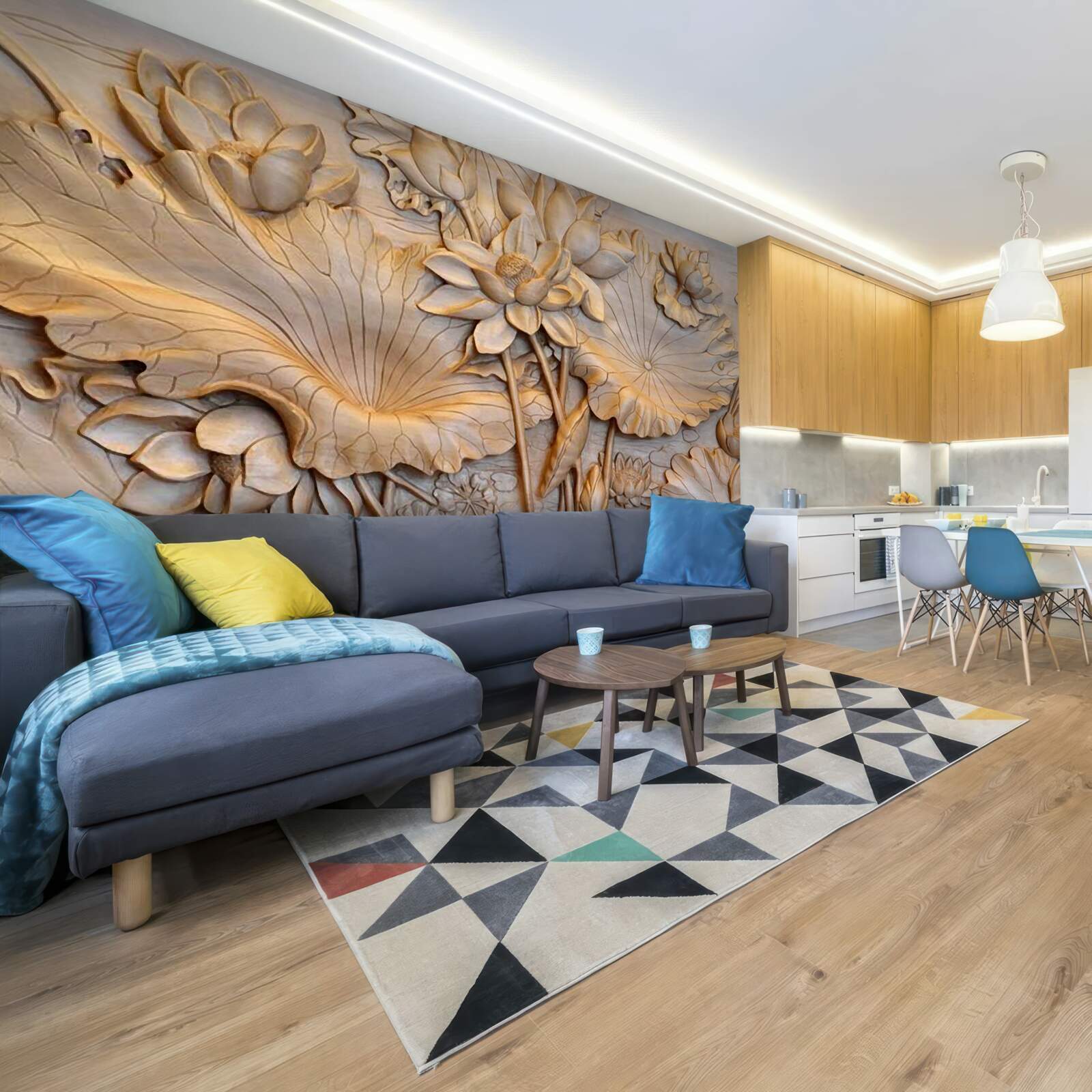 Papier peint composition de fleurs et de feuilles dans un arrangement ordonné