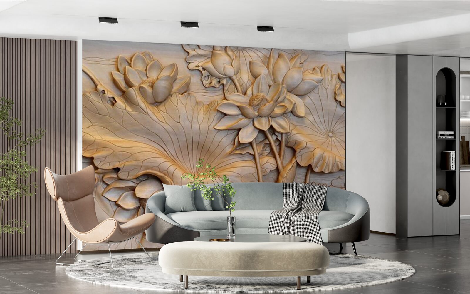 Papier peint composition de fleurs et de feuilles dans un arrangement ordonné