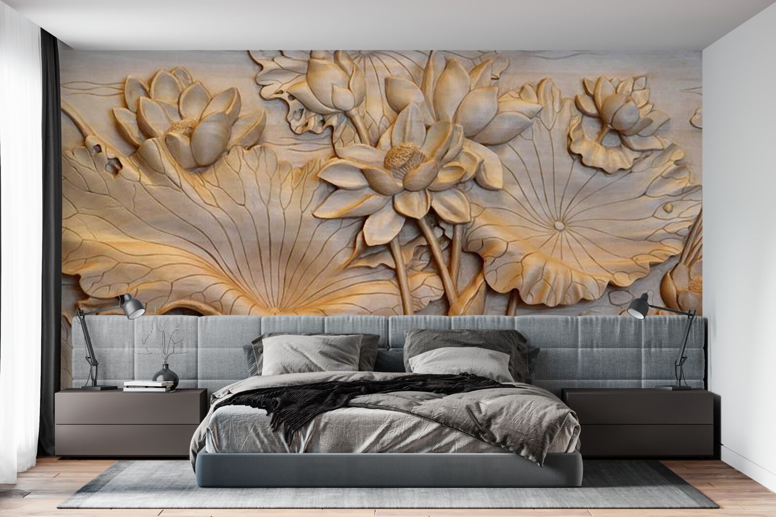 Papier peint composition de fleurs et de feuilles dans un arrangement ordonné