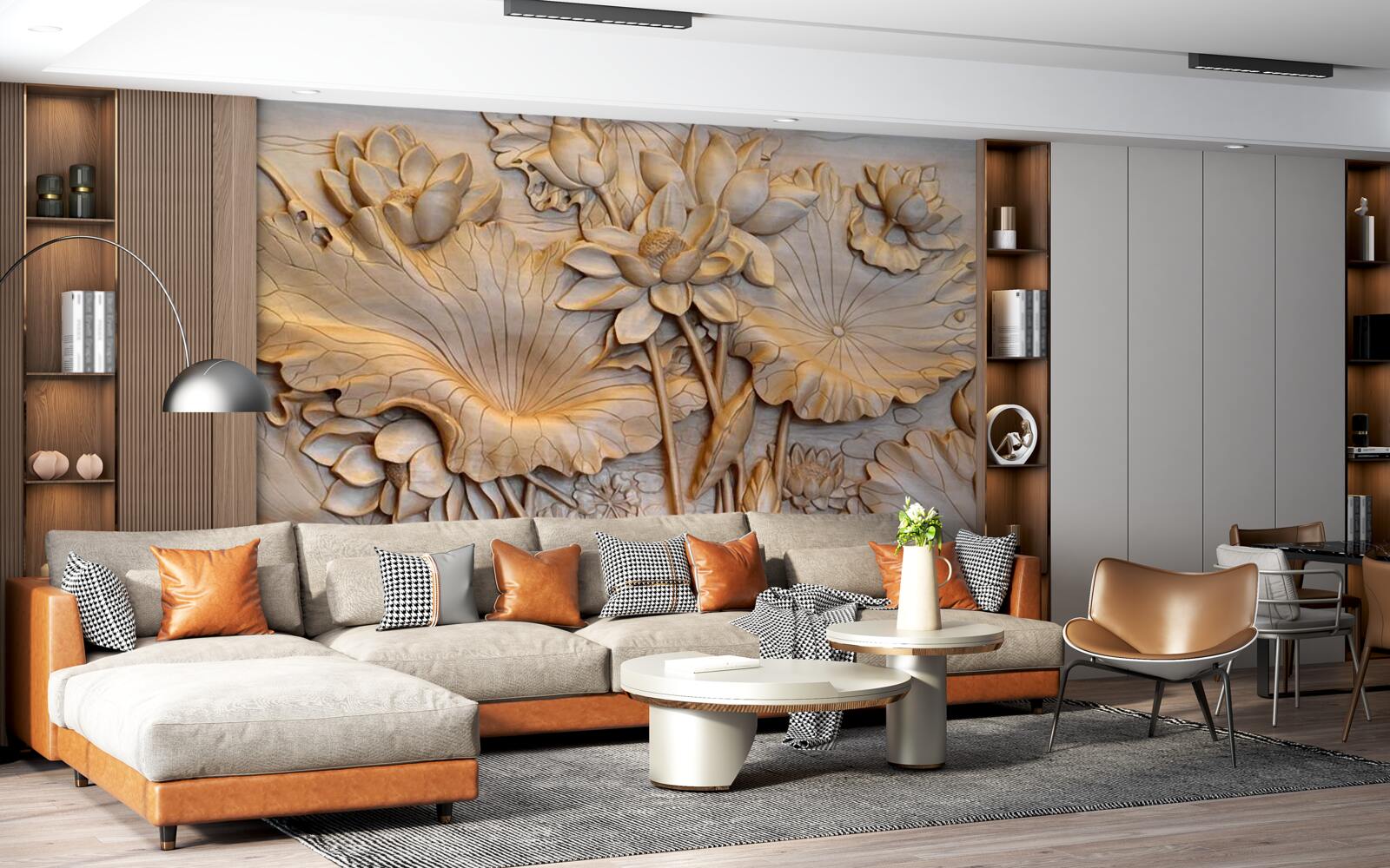 Papier peint composition de fleurs et de feuilles dans un arrangement ordonné