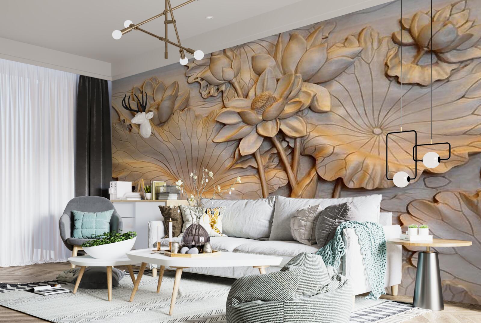 Papier peint composition de fleurs et de feuilles dans un arrangement ordonné