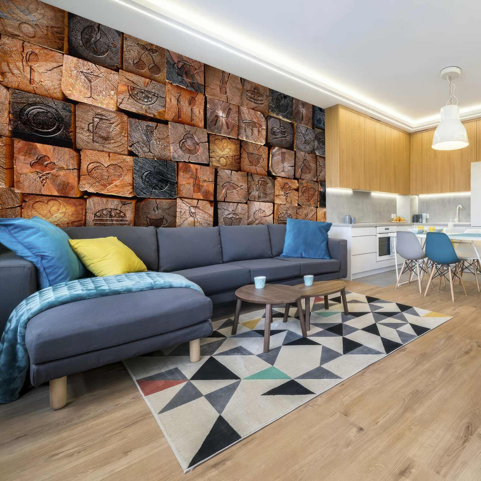 Papier peint dalles en bois naturel