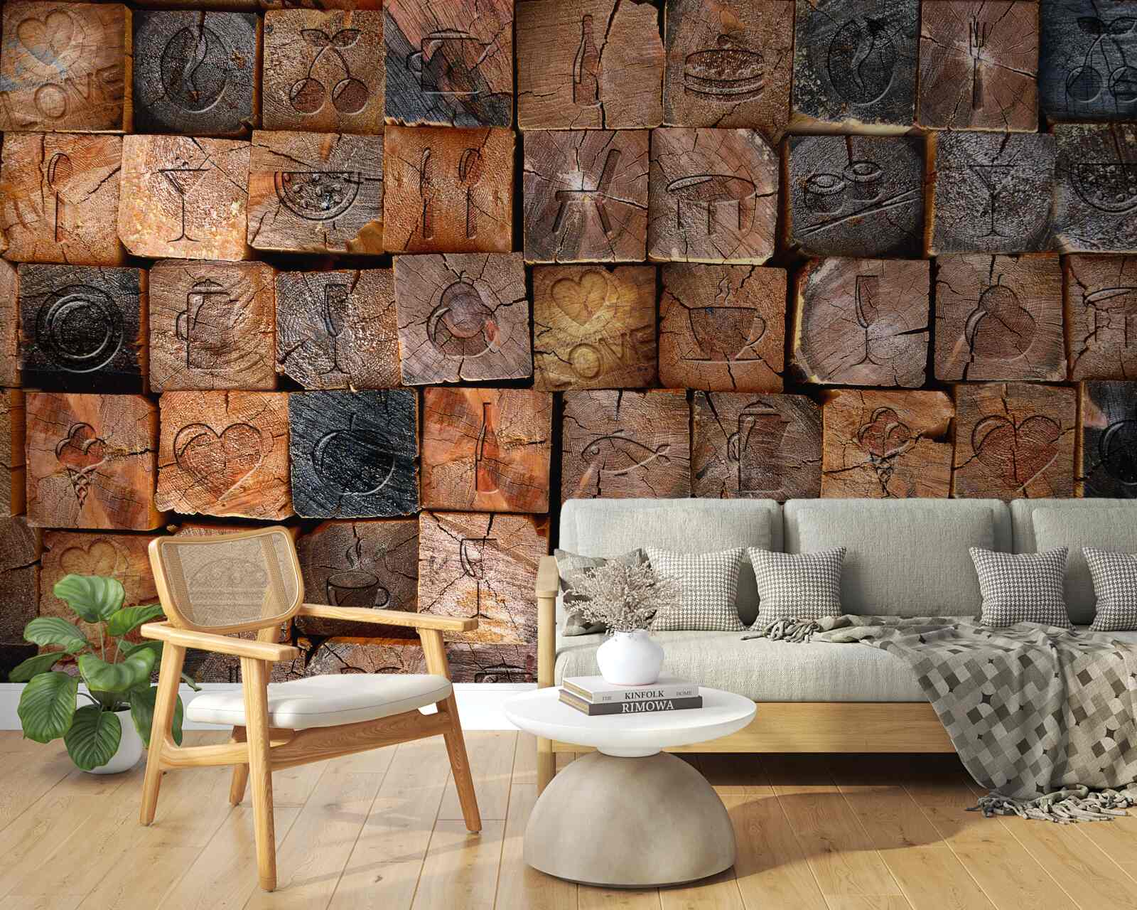 Papier peint dalles en bois naturel