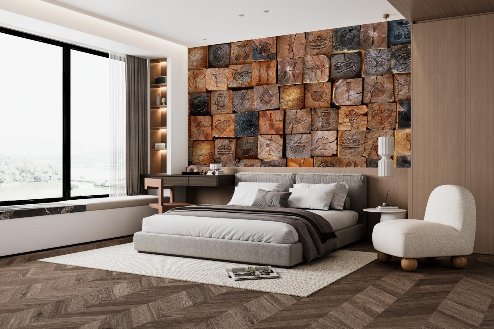 Papier peint dalles en bois naturel