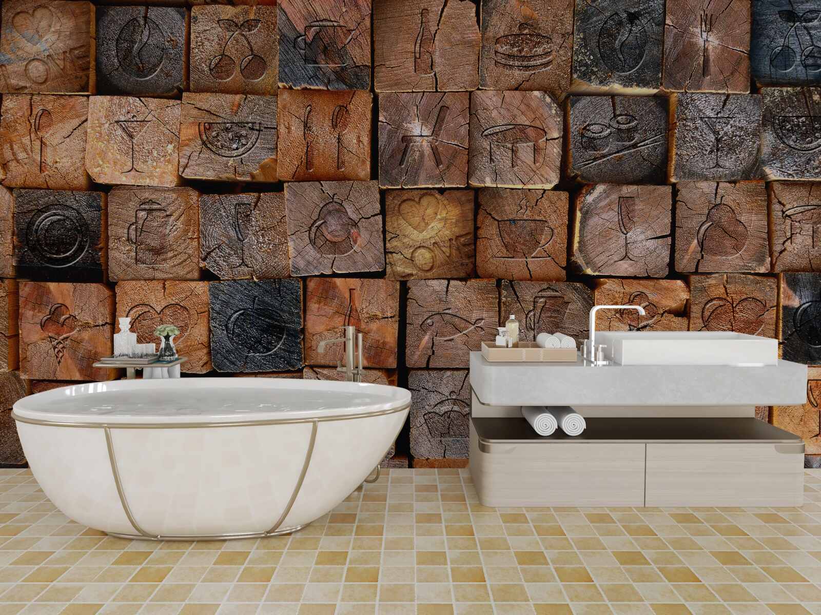 Papier peint dalles en bois naturel