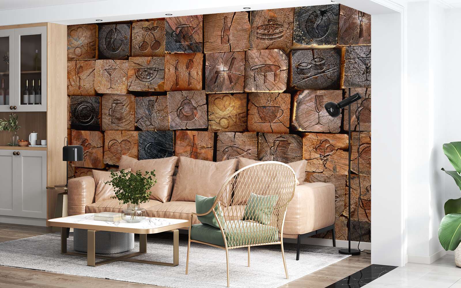 Papier peint dalles en bois naturel