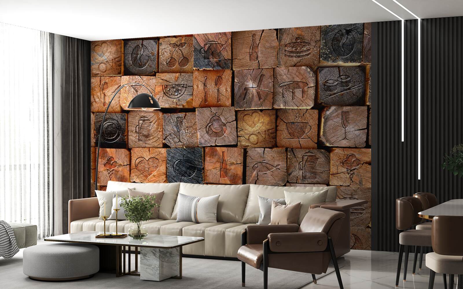 Papier peint dalles en bois naturel