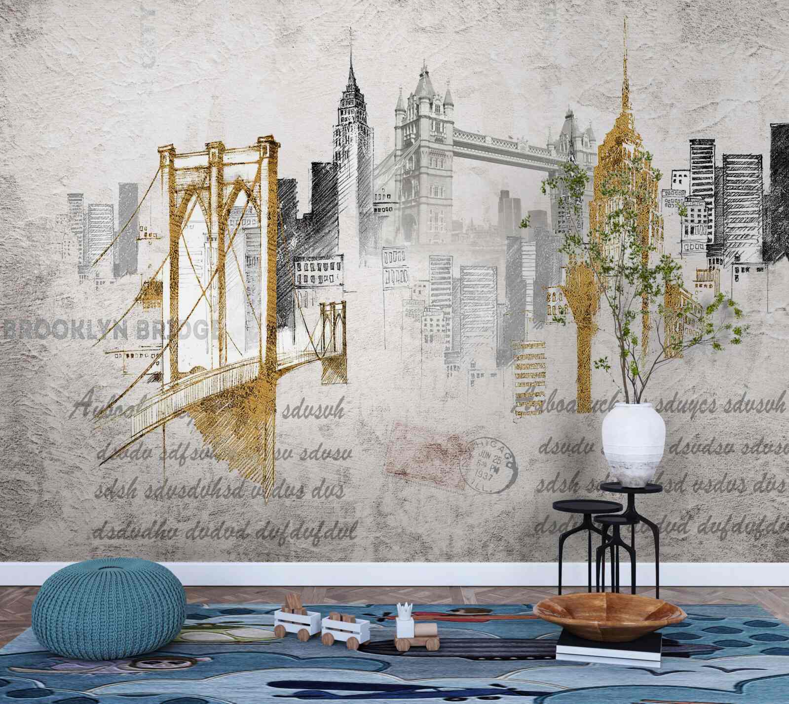 Papier peint abstrait new york en style vintage