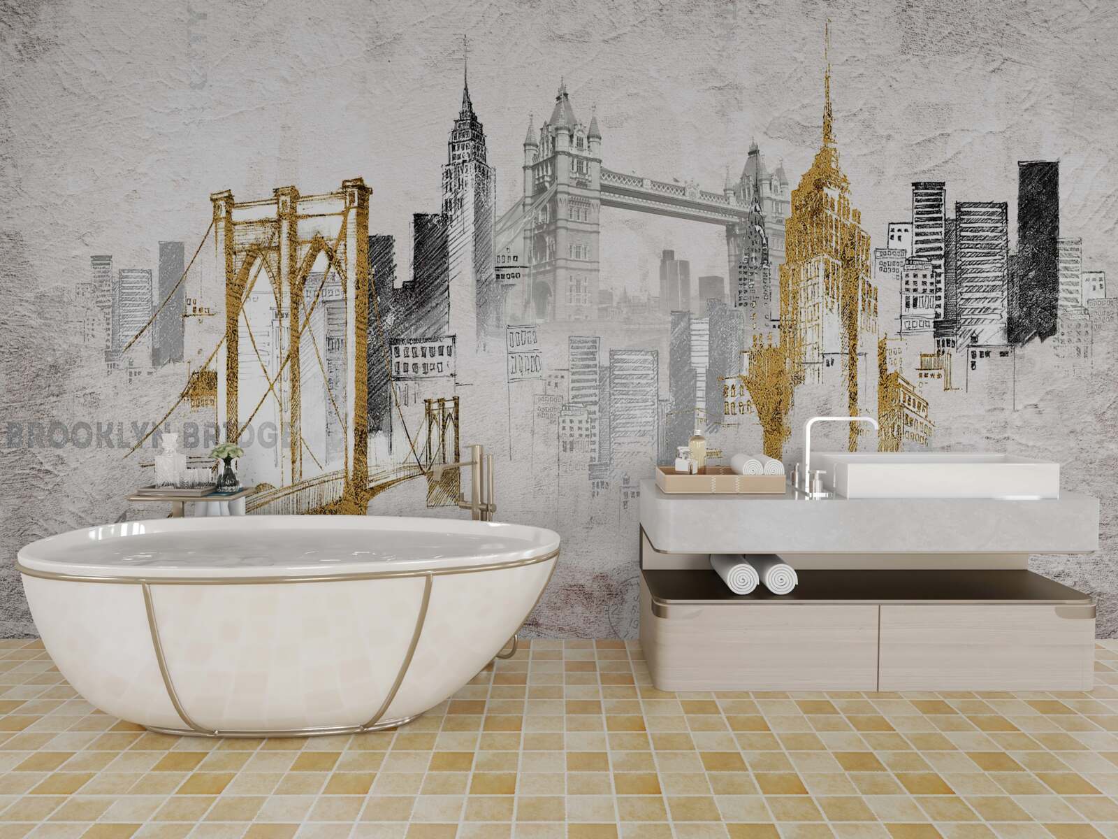 Papier peint abstrait new york en style vintage