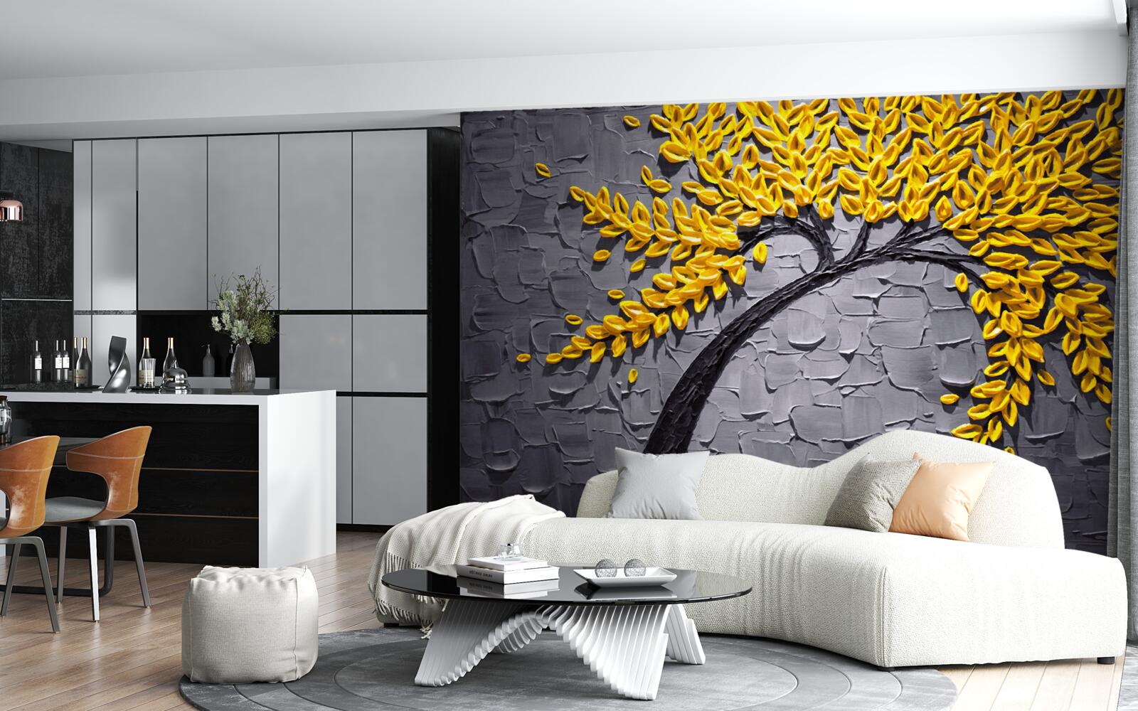 Papier peint les feuilles d'automne brillent dans des teintes jaunes vives