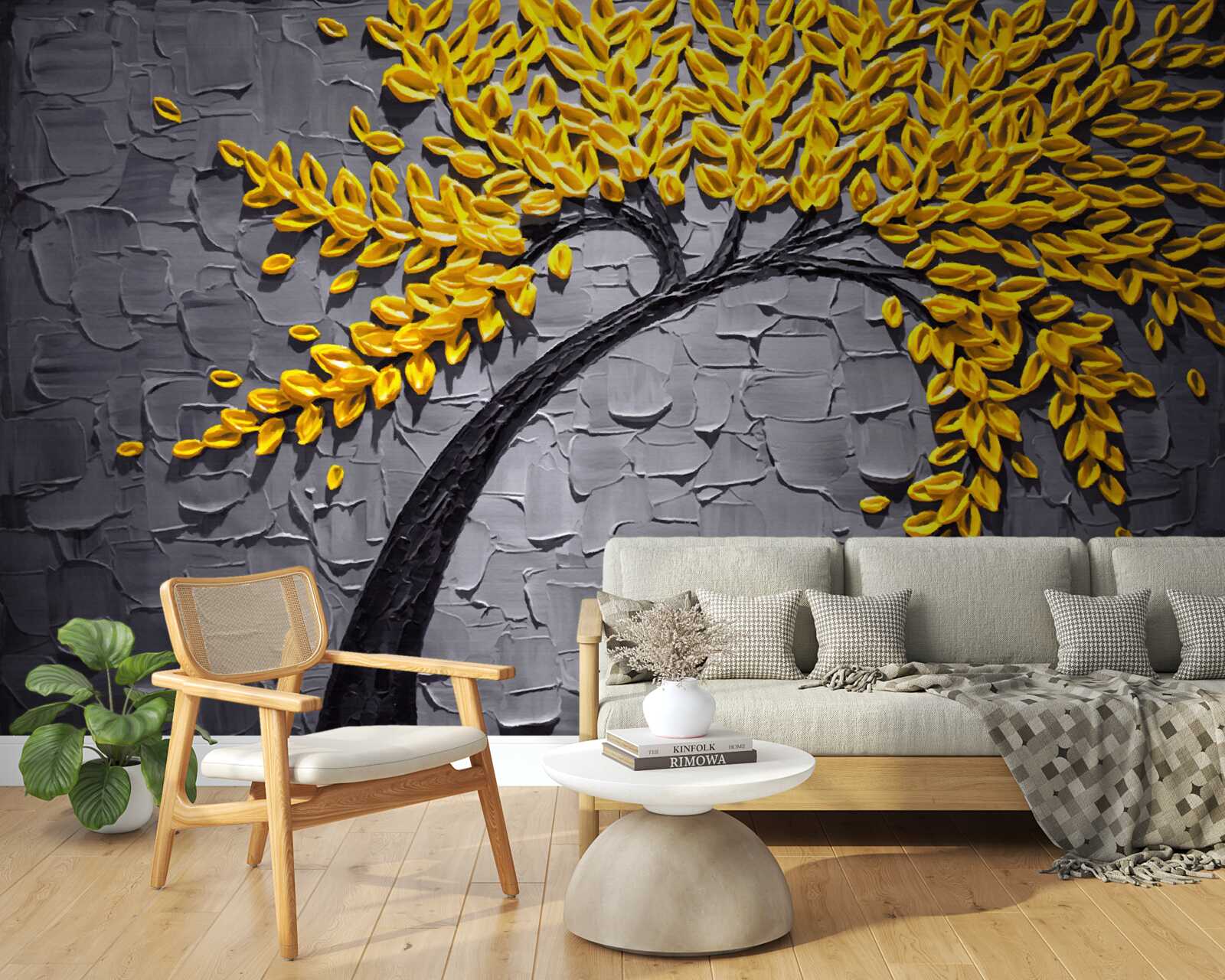 Papier peint les feuilles d'automne brillent dans des teintes jaunes vives