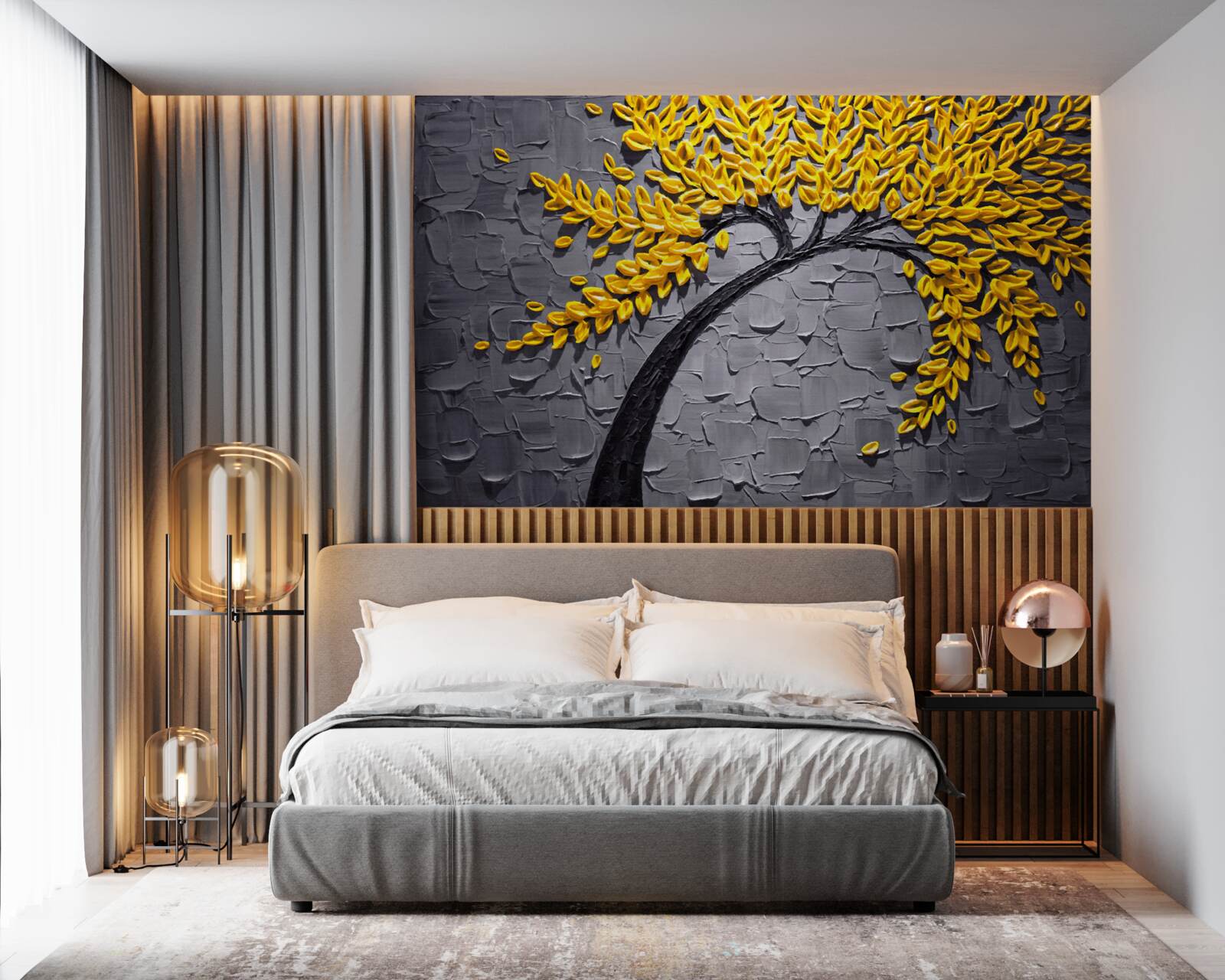 Papier peint les feuilles d'automne brillent dans des teintes jaunes vives