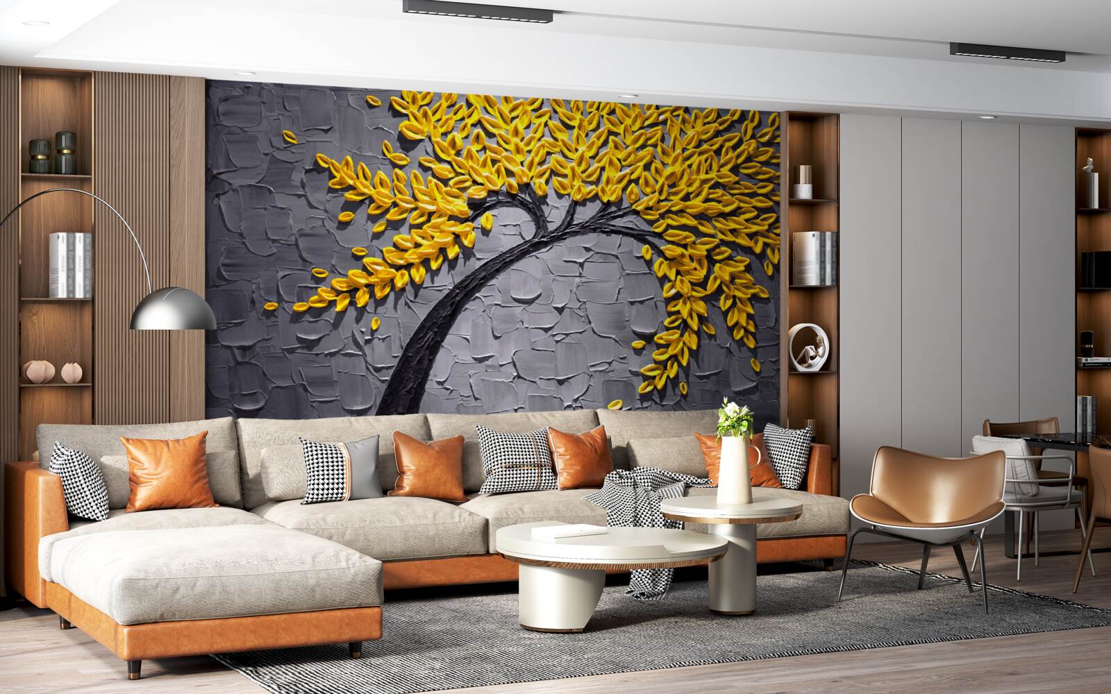 Papier peint les feuilles d'automne brillent dans des teintes jaunes vives